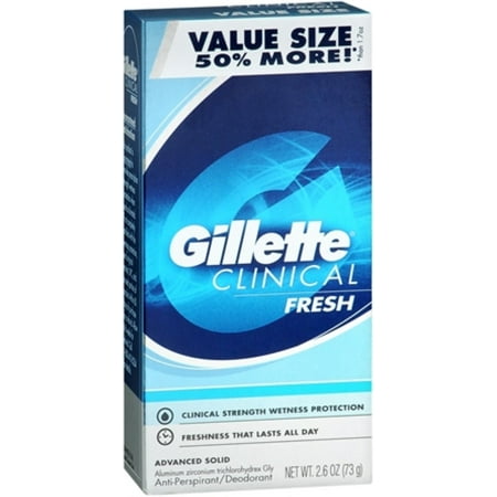 Gillette Clinical Strength Anti-Perspirant Deodorant Advanced Solid All Day Fresh 2.60 oz (Pack of 6)