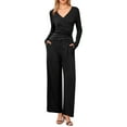 thumbnail image 1 of Conjuntos informales de 2 piezas Inspire Chic para mujer, con manga larga, cuello en V, cordón, cintura elástica y pantalones anchos, talla XL, color negro, 1 of 6