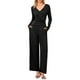 thumbnail image 1 of Conjuntos informales de 2 piezas Inspire Chic para mujer, con manga larga, cuello en V, cordón, cintura elástica y pantalones anchos, S, negro, 1 of 6