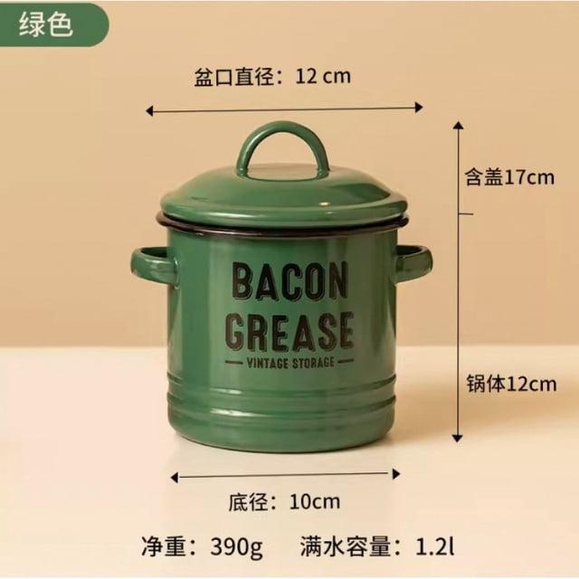 YYV 1 Count Vintage Large Capacity Enamel Pot With Oil Preserving Lid Green