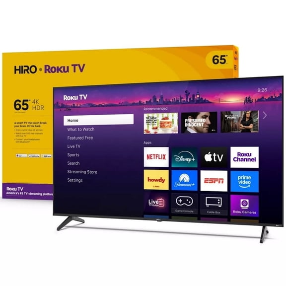 (Open Box) Hiro 65" 4K HDR Smart TV Flat Screen LED Television with Roku TV and Dolby Audio Streaming H65C4C4