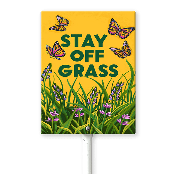 Eveokoki Stay Off Grass Sign with Metal Stakes, 7"x 8.8" Stay Off Grass Aluminum Signs for Yard, Weatherproof, Sturdy