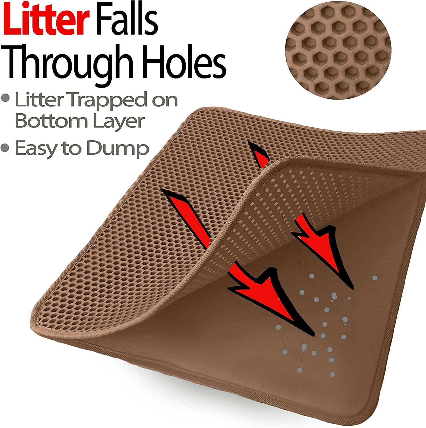 Jumbo Size Cat Litter Trapper by iPrimio - Litter Mat, EZ Clean Cat Mat, Litter Box Mat Water Proof Layer and Puppy Pad Option. Patented (32"x30" Brown)