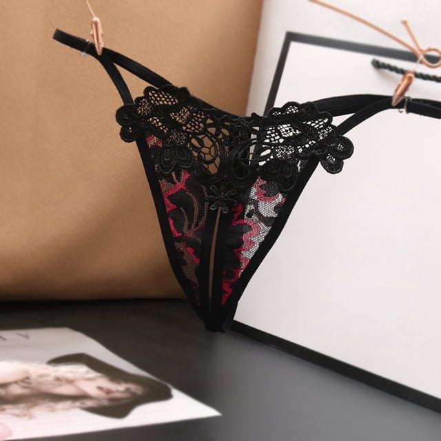 Women's Panties Hollowed Embroidery Low Rise Thong with Side Opening and Tempting Design for Women