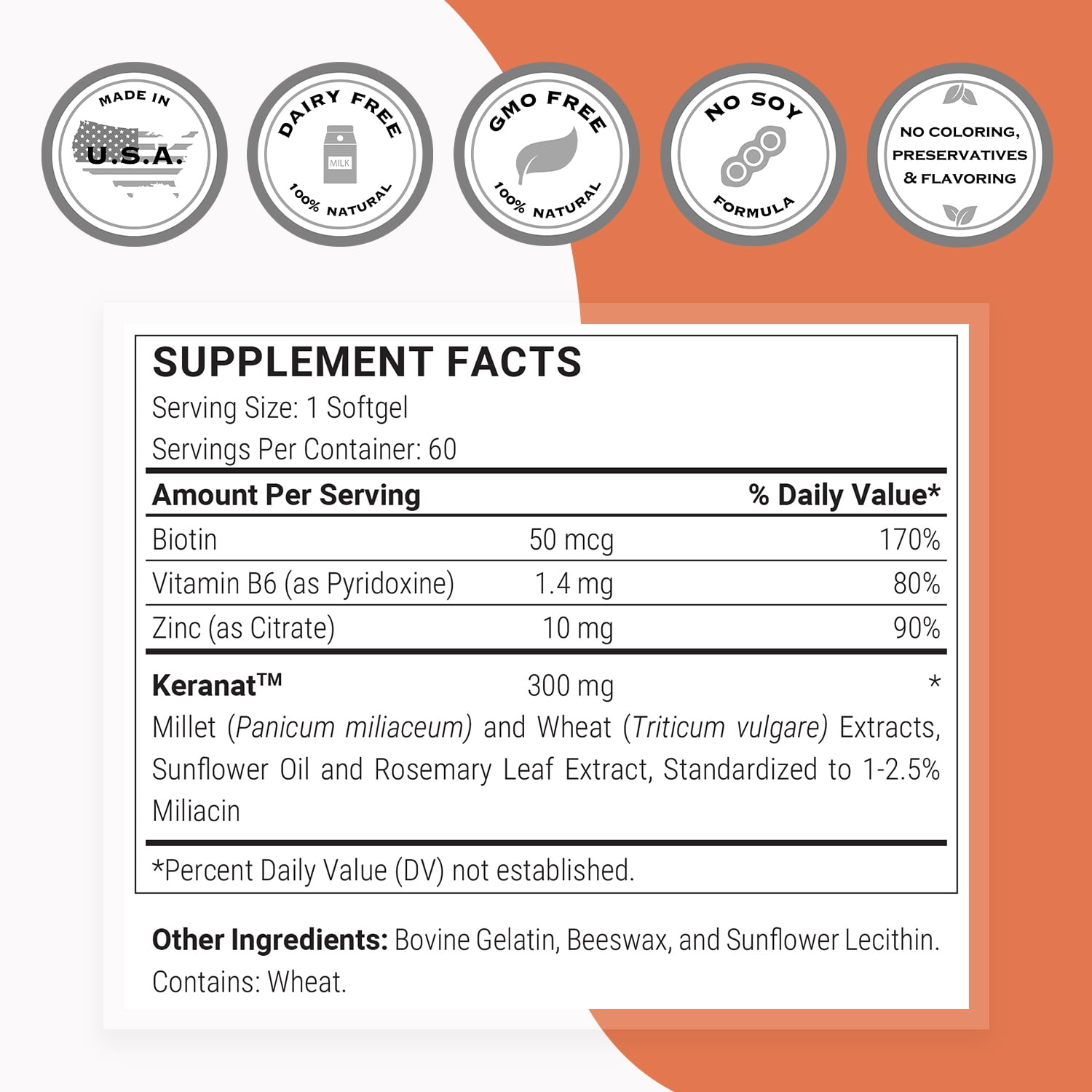 SuperSmart Keranat (Advanced Formula with Biotin) - Hair Supplement for Volume & Growth - Hair Loss Vitamins | Non-GMO & Gluten Free - 60 Softgels