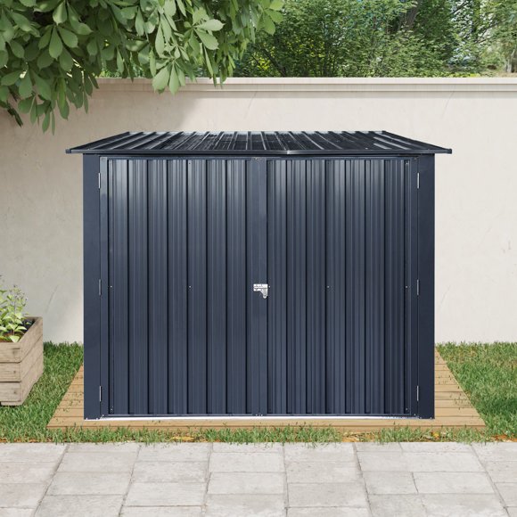 Noble House Outdoor Steel Bicycle Storage Shed with Slanted Roof Design and Air Vent, 4 Bike Tracks, Weatherproof, Black