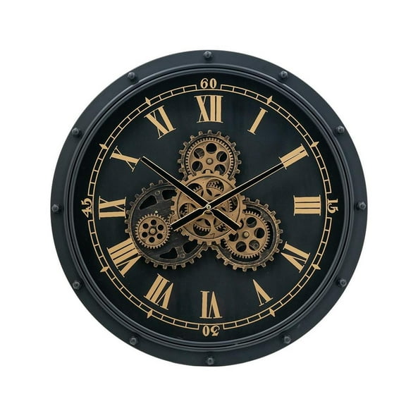 HomeRoots 20" Circle Black And Gold Metal And Glass Analog Wall Clock
