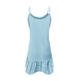 thumbnail image 6 of LYEAA Womens Beach Dresses Sleeveless Casual Plus Size Elegant Loose Short Mini Slip Dress V Neck Solid Ruffle Fashion Summer Cool Vacation Comfortable Dresses Blue M, 6 of 9