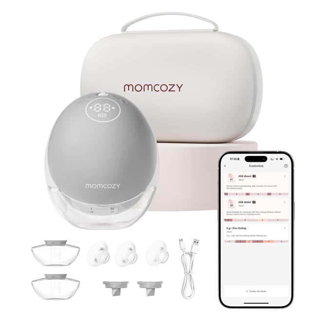Extractor de leche Momcozy Mobile Flow M9, manos libres, portátil, gris