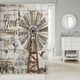thumbnail image 2 of Rustic Windmill Farmhouse Fabric Shower Curtain,Hummingbird Farm Cow Shower Curtain Rooster 72" W X 84" Cabin Country Lodge Windmill Decor Vintage Barn Door Wooden Plank Waterproof Bathroom Curtains, 2 of 4