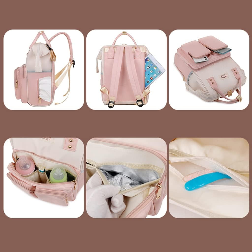 Lvelia Diaper Bag Backpacks for Women Large Capacity with Insulated Pockets, Baby Changing Bag for Girl Waterproof Baby Bags for Mama Maternity Travel Bag,Pink