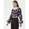thumbnail image 2 of DressBerry Women's Printed Viscose Rayon Square Neck Ruffled Border Cropped Blouse Long Balloon Sleeves Casual&nbsp;Summer Wear Above Waist Length Regular Short Top, 2 of 7