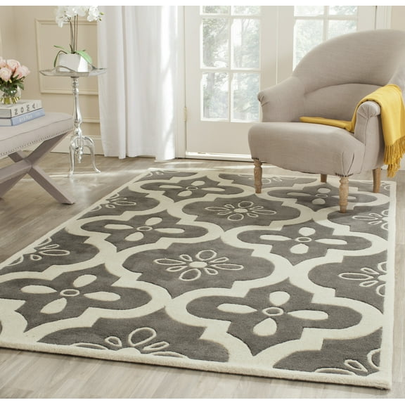 SAFAVIEH Chatham Derrick Geometric Wool Area Rug, Dark Gray/Ivory, 2' x 3'