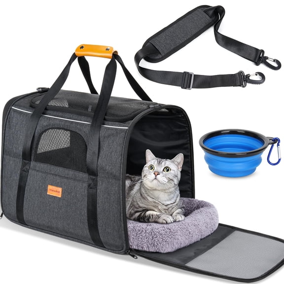 Urieessian Soft Cat Carrier for Medium & Large Cats Up to 20lbs, Dual-Sided Cushion with Secure Buckle, Foldable Pet Travel Carrier for Small Dogs, Dark Gray