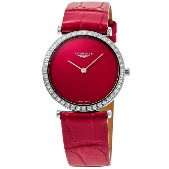 Longines La Grande Classique Quartz Red Dial Leather Strap Women's Watch L4.523.0.91.2