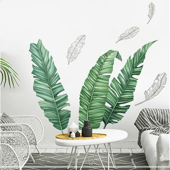 BalsaCircle Green Tropical Banana Leaves Peel Removable PVC Wall Stickers Dorm Room Bedroom Decorations Stick