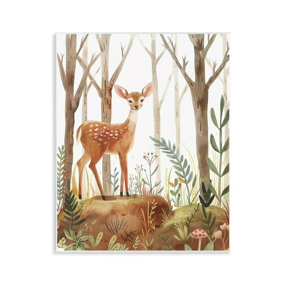 Stupell Industries Soft Woodland Deer Landscape & Nature Painting Unframed Art Print Wall Art, 11 x 14