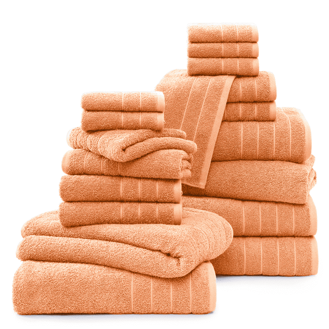 Casa Platino Juego de Toallas de Lujo - Juego de 18 Piezas con 6 Toallas de Baño Grandes, 6 Toallas de Mano Suaves y 6 Paños - 100% Algodón Hilado en Anillo, Secado Rápido - Melocotón