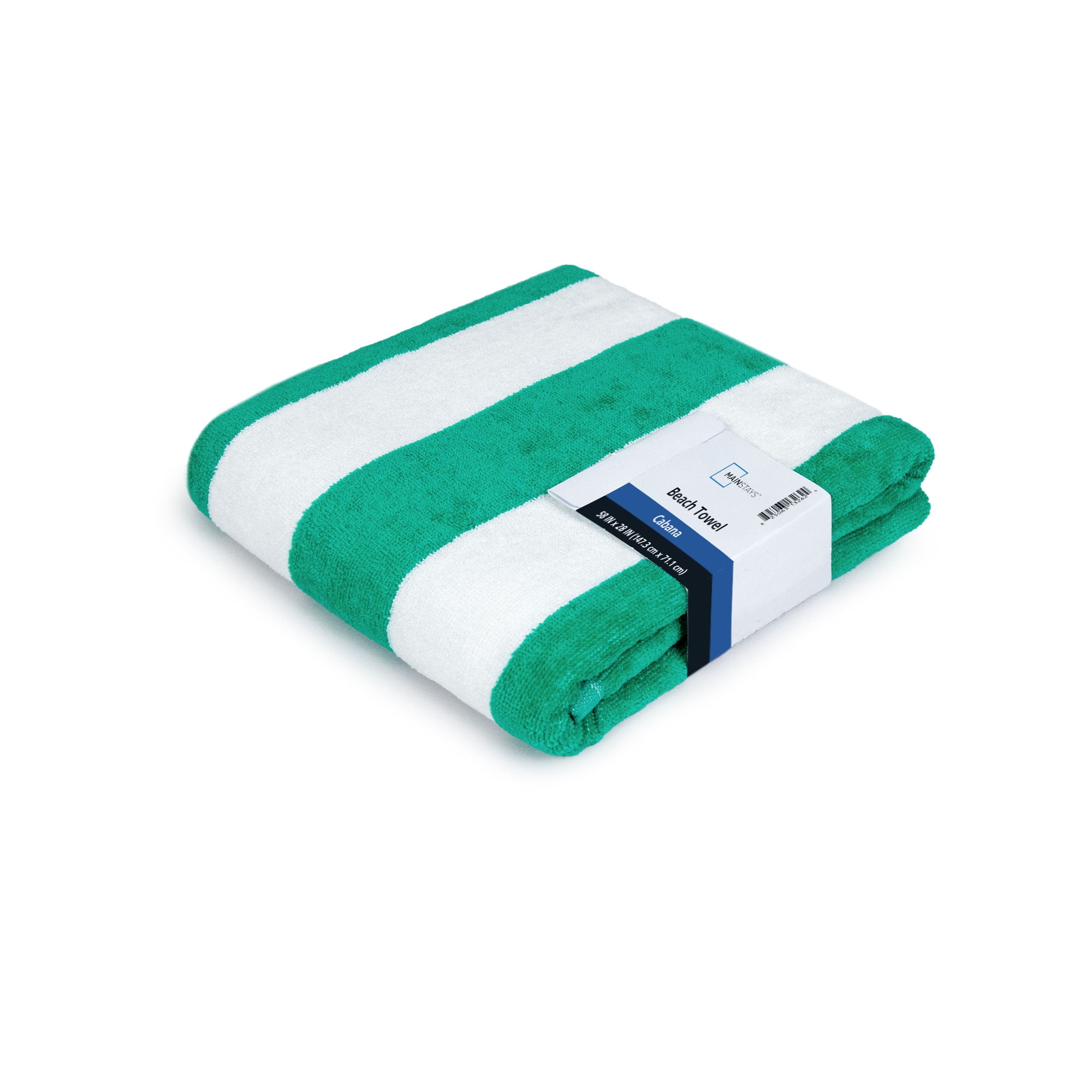 (2 pack) Mainstays Cabana Stripe Beach Towel, 58 in x 28 in, Green
