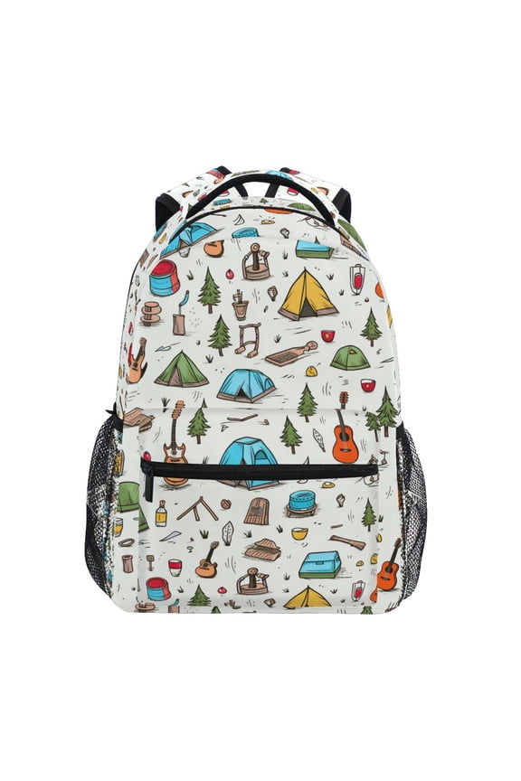 Stylish Backpack Camping and Guitars Elementary Bookbag Personalized Laptop School Bags Travel Daypack
