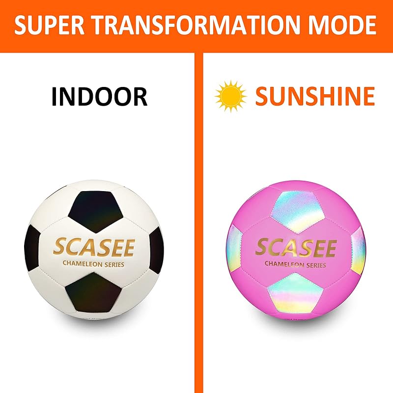 Glow Soccer Ball-Flash Holographic Reflective and Leather Size 4 & Size 5 Soccer Balls (Adult/PRO)-Discoloration in The Sun-Gifts for Men Women Indoor Outdoor Soccer Training