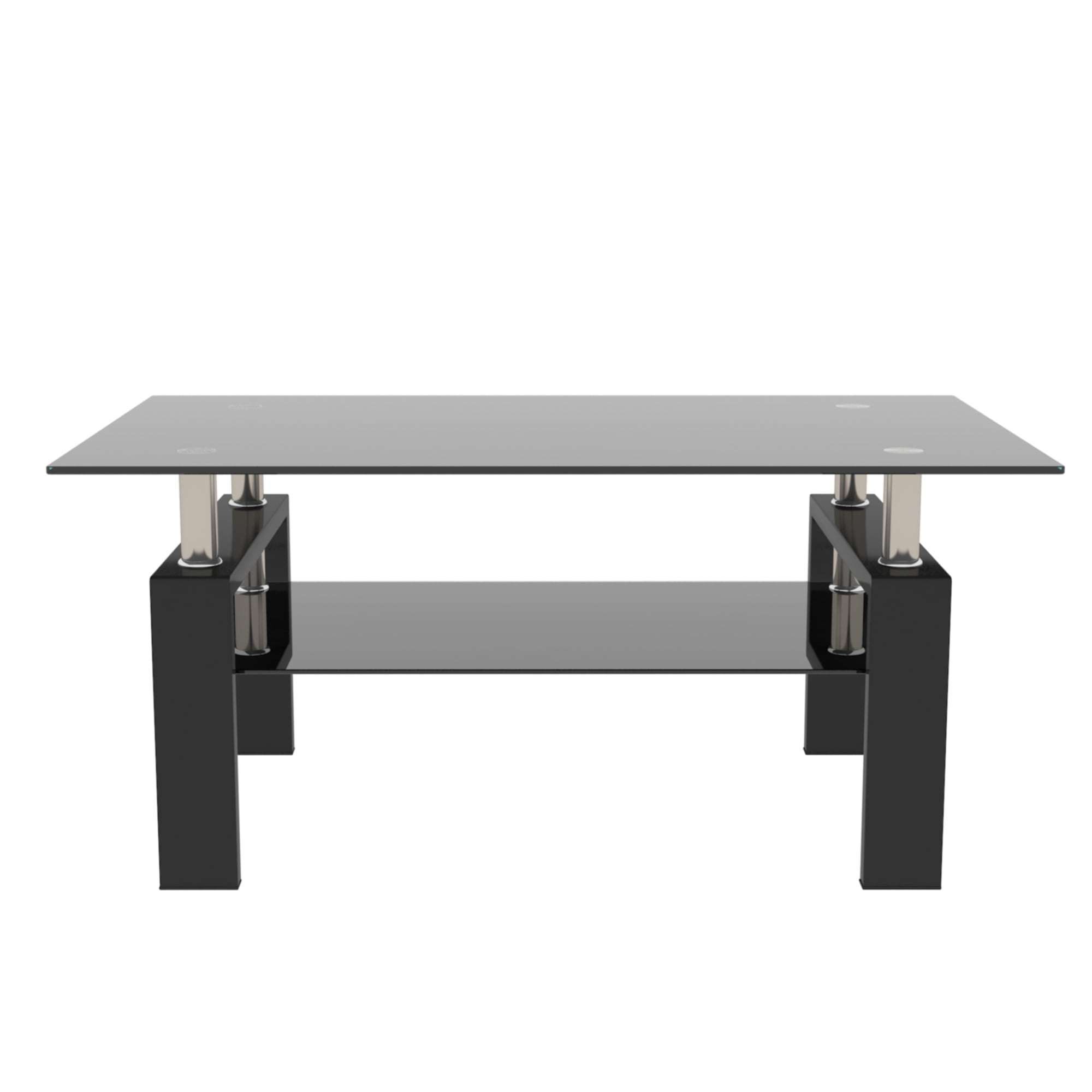 Aukfa Rectangle Tempered Glass Coffee Table Metal Tube Legs End Table for Living Room, Black