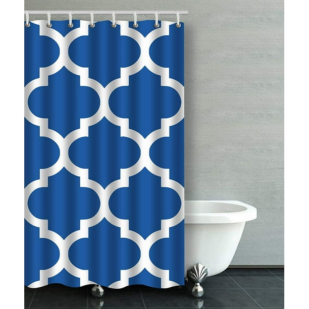 BPBOP Moroccan Quatrefoil In Cobalt Blue Bathroom Shower Curtain 48x72