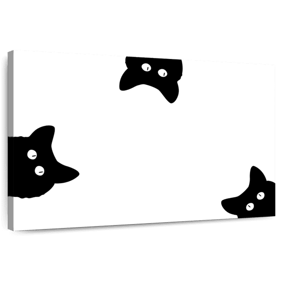 Elephant Stock Cat Curiosity Wall Art - Horizontal Canvas Wall Art - Living Room Wall Decor - Kids And Nursery Canvas - White And Black Decor - 12" x 8"