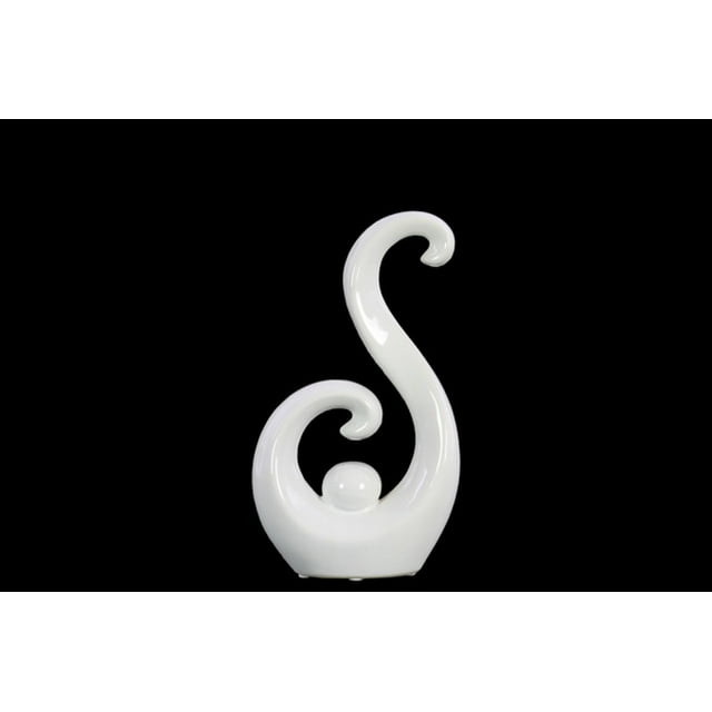 "S" Shaped Ceramic Abstract Sculpture, Small, Glossy White
