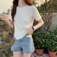 thumbnail image 4 of YHAJDS Short Sleeve Shirts for Women V Neck Solid Color Casual Round Neck Top, 4 of 4