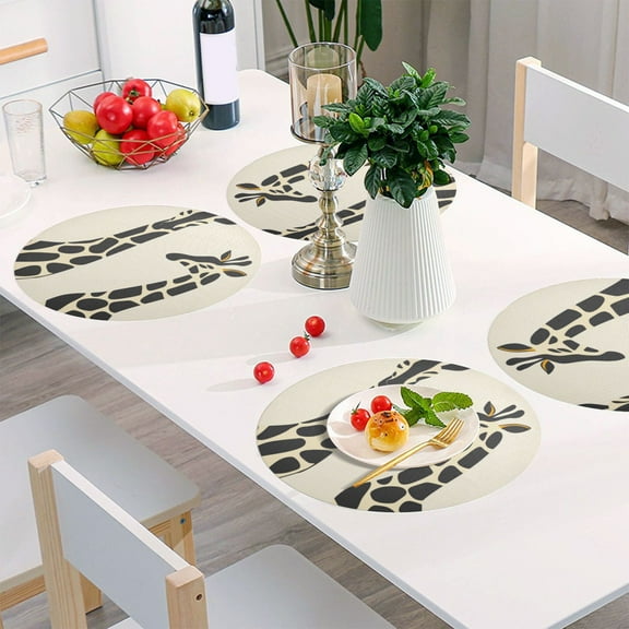 Round Grid Placemat ,One Sizex1, Round Placemat, PVC Plate Mat，15.4 Inch Non-Slip and Heat Resistant, Table Placemat, Dining Room Placemat Gray Giraffe
