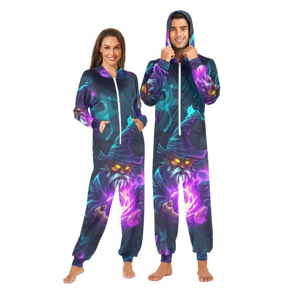 Mysterious Wizard Adult onesie Pajamas, Crystal Velvet Ultra Soft Warm Jumpsuit for Men and Women
