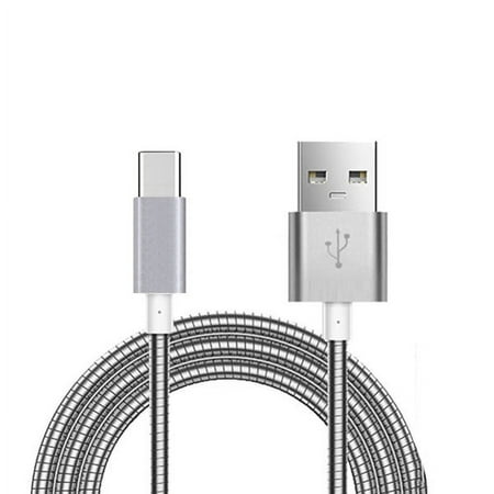 6ft Long Metal Durable Braided USB-C Type-C Sync Charger Data Cable [Silver] [Rapid Charge Support] RZP for UNLOCKED Sony Xperia XA1 - US Cellular ZTE Blade Max 3 - Consumer Cellular ZTE Avid 916