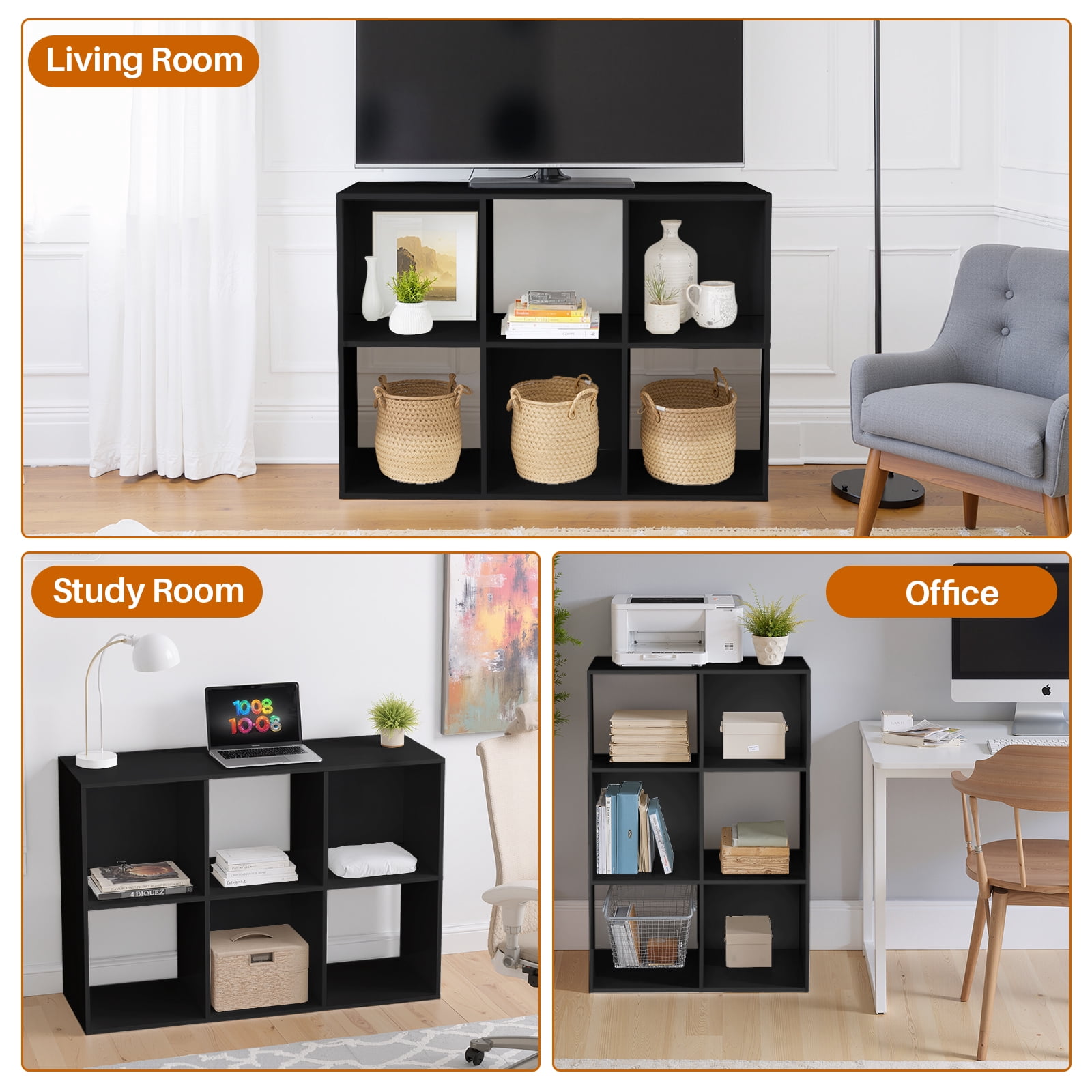 Bigleap 6/8/9 Cube Storage Organizer - Modern Open Cube Bookshelf with Removable Back Panels, Display Storage Bookcase for Living Room, Bedroom, Home Office, Entryway,Black