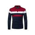 thumbnail image 4 of xiaxaixu Chemise pour Hommes, Manches Longues Col Rabattu Fermeture à Boutons Contraste Couleur Rayée Hauts d'Automne, 4 of 5