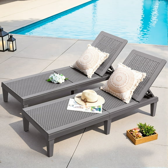 Homall 2 Pieces Patio Lounge Chair Outdoor Adjustable Chaise Lounge Chair,Gray
