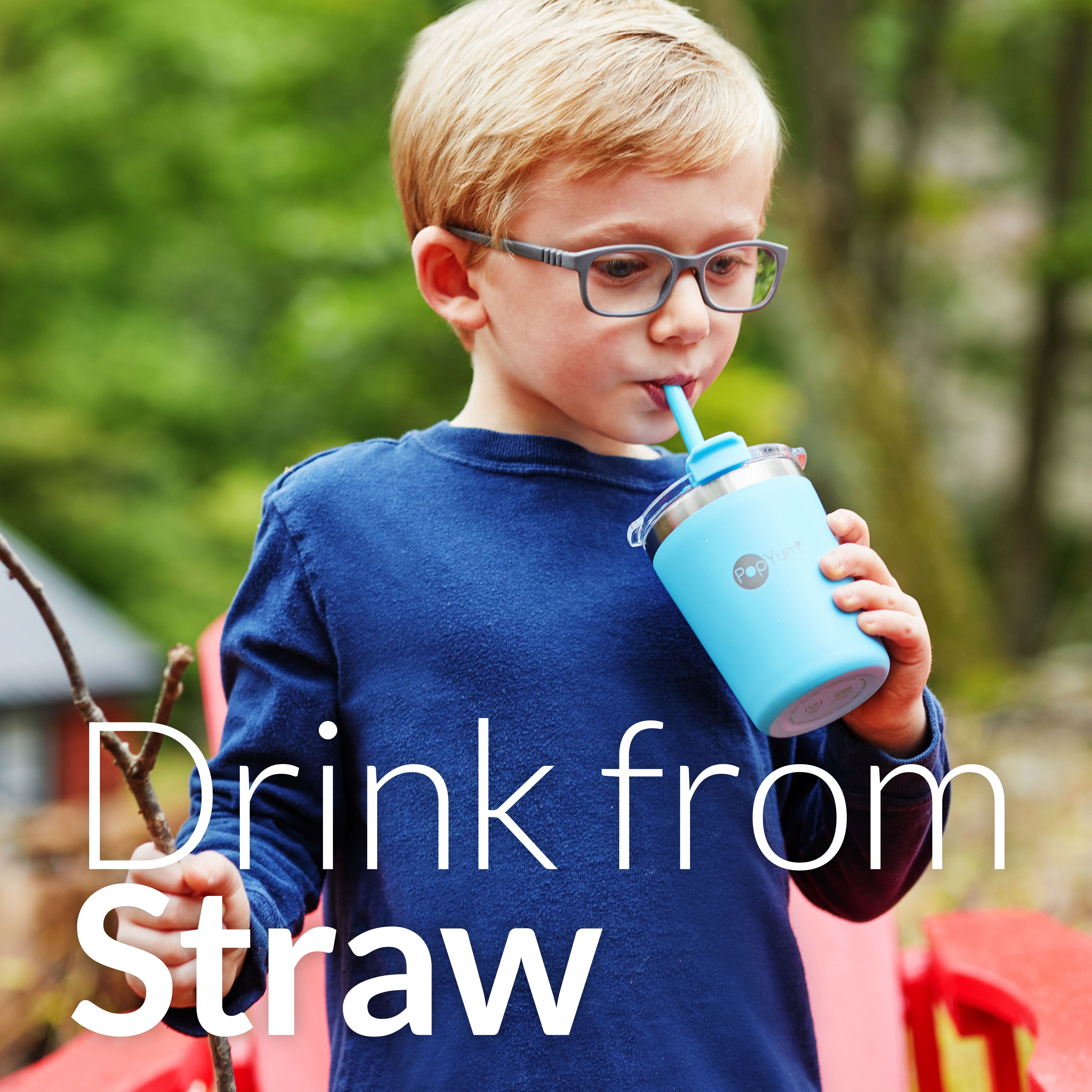 PopYum 9oz Insulated Stainless Steel Kids’ Cups with Lid and Straw, 2-Pack, Orange, Blue