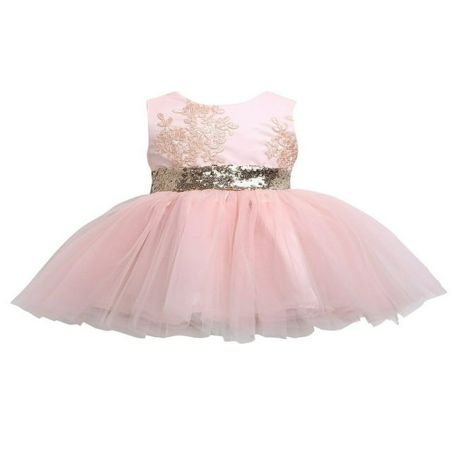 Robes de Princesse à Paillettes pour Filles Sans Manches Dos Ajouré Grand Nœud Robe Tutu en Tulle