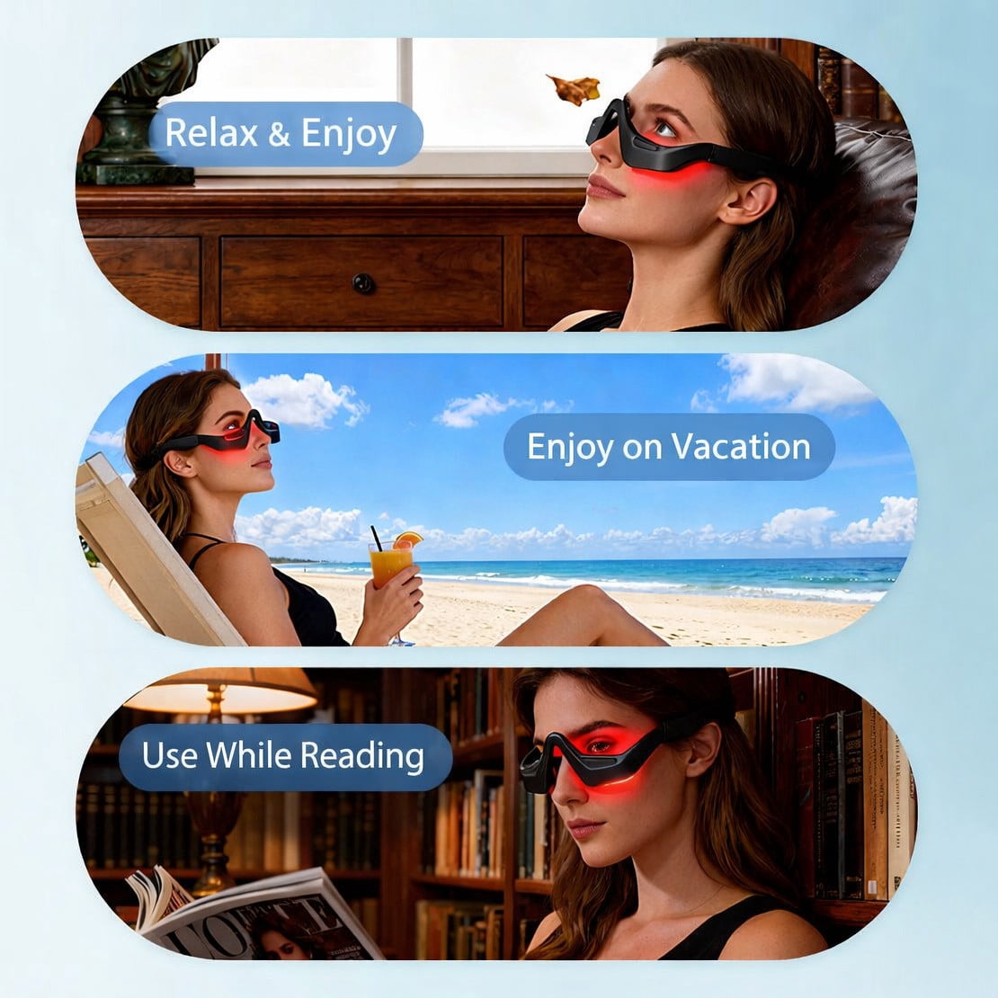 Lunxisen 2 Pcs Eye Red Light Therapy Glasses Microcurrent Massager For Eye Bags Dark Circles Wrinkles Relaxation At Home Spa Treatment