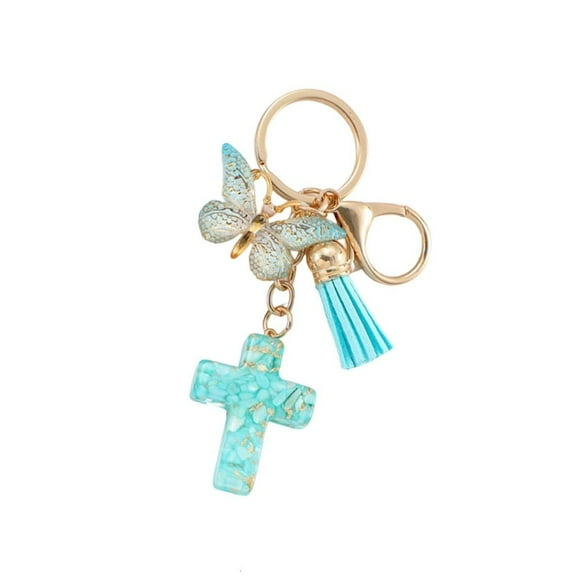 AOOOWER Resins Crosses and Butterfly Keychain Ornament with Tassels for Backpack Bag Charm and Key Holder Decoration