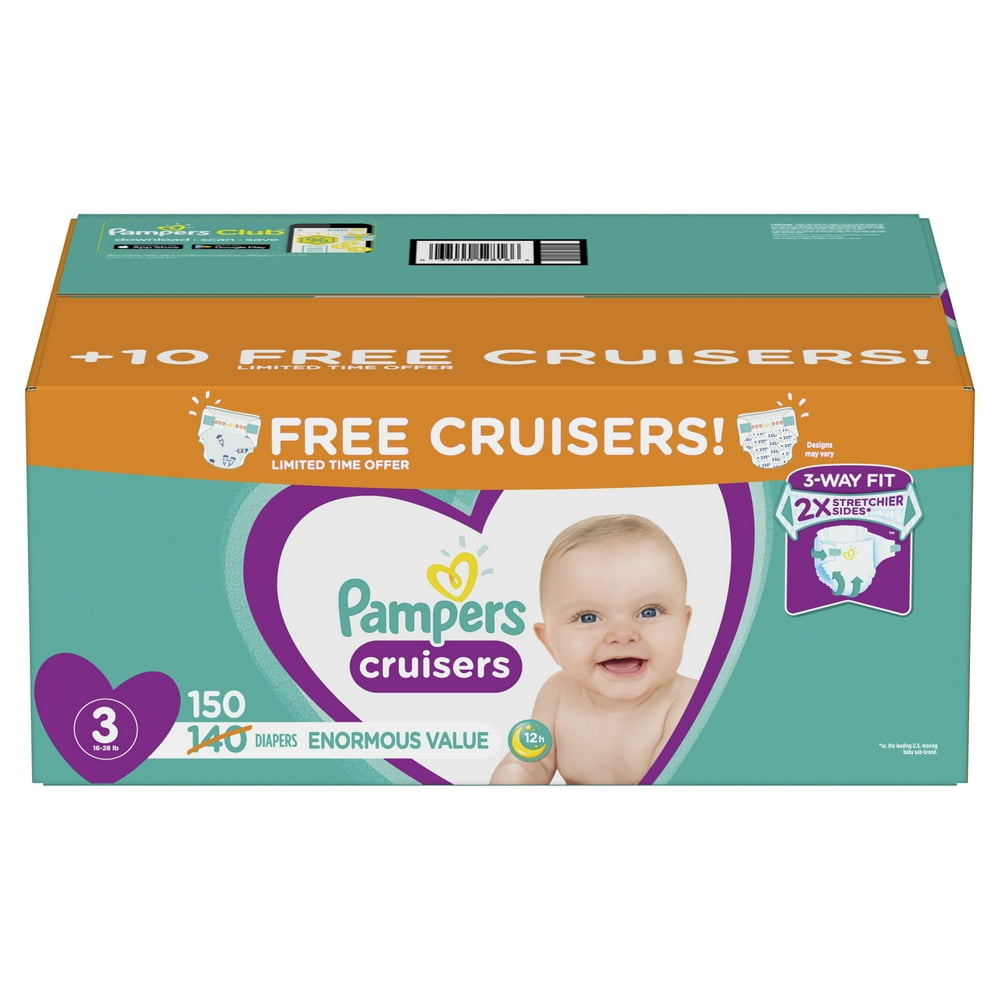 Pampers Cruisers Active Fit Taped Diapers, Size 3, Bonus Pack, 150 ct