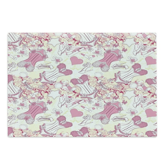 Fashion Cutting Board, Old-Fashioned Female Corset Accessories Vintage Girls Room Floral Design Print, Decorative Tempered Glass Cutting and Serving Board, Large Size, Beige and Pink, by Ambesonne
