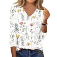 thumbnail image 5 of Cilsoka Trendy Tops for Young Women 3/4 Sleeve V Neck T-Shirts Floral Printed Cute Tunic Tops Casual Basic Top Pullover, Graphic Trendy Tees, 5 of 6