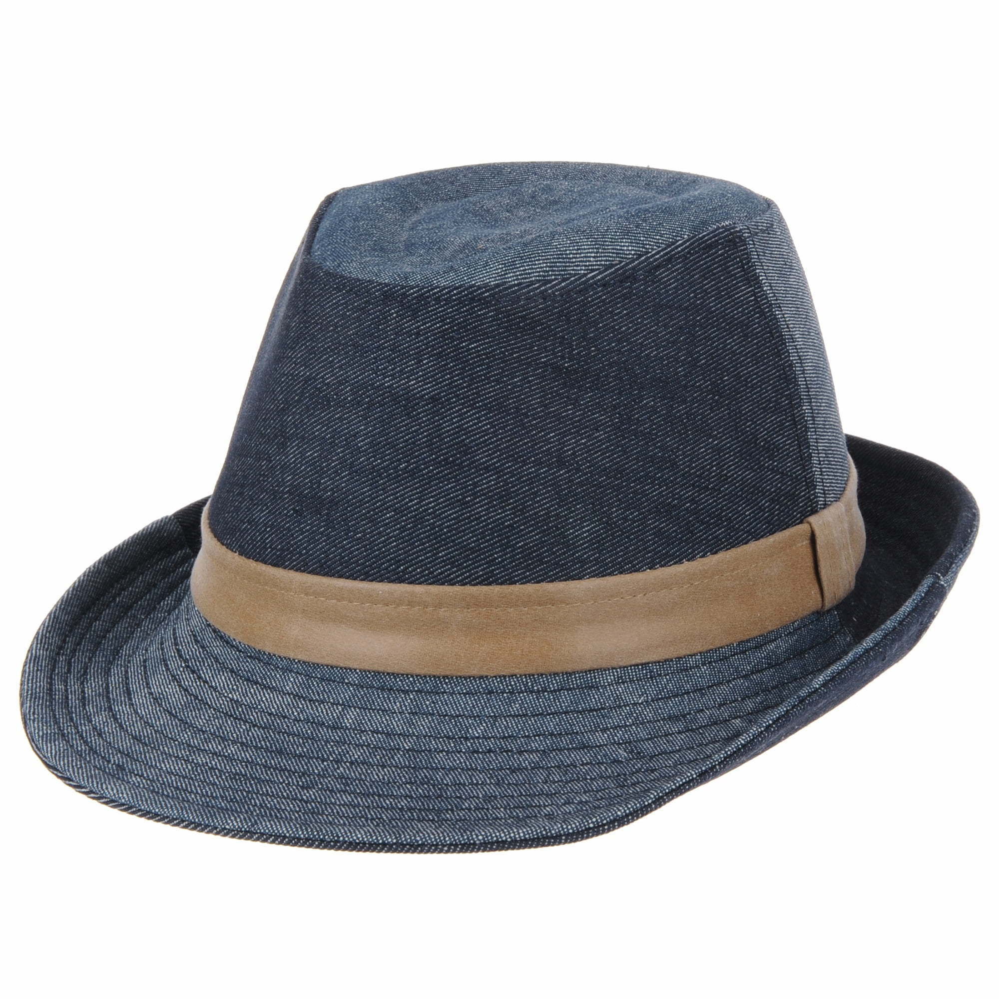 WITHMOONS Denim Cotton Fedora Hat with Faux Leather Band LD3279 (Blue ...