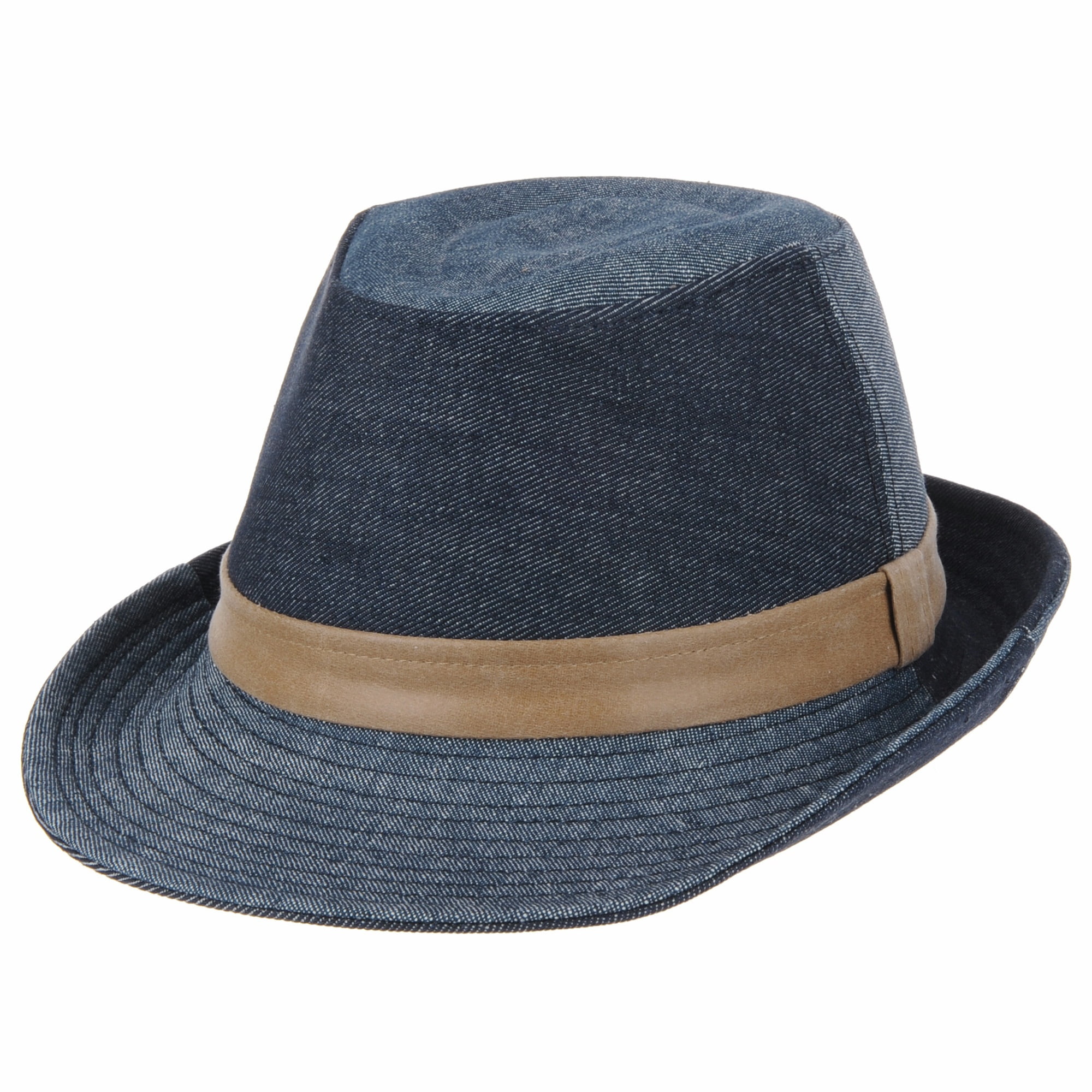WITHMOONS Denim Cotton Fedora Hat with Faux Leather Band LD3279 (Blue