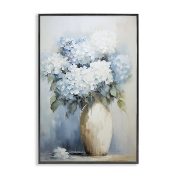 Stupell Industries White & Blue Hydrangeas Botanical & Floral Painting Black Framed Art Print Wall Art, 12 x 18