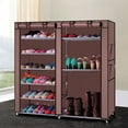 thumbnail image 5 of 9 Tier Shoe Rack Storage Organizer, Lattices Combination Style Shoe Cabinet, Double Row Shoe Rack Shelf Cabinet Tower for Closet with Nonwoven Fabric Cover, Coffee, 5 of 9