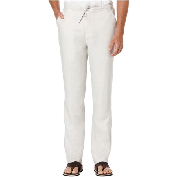 CubAvera - Pantalones casuales de lino para hombre, color beige, mediano CubAvera Pantalones