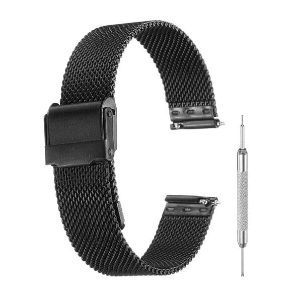 Mesh Watch Bands for Men Women, Stainless Steel Quick Release Mesh Watch Strap with Tools(16mm, Black)