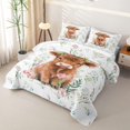 thumbnail image 3 of Erosebridal Watercolor Highland Cow Bed Spread Queen for Boys Girls, Wildfloral Print Queen Coverlet Set, Brown, 3 Pieces, 3 of 7